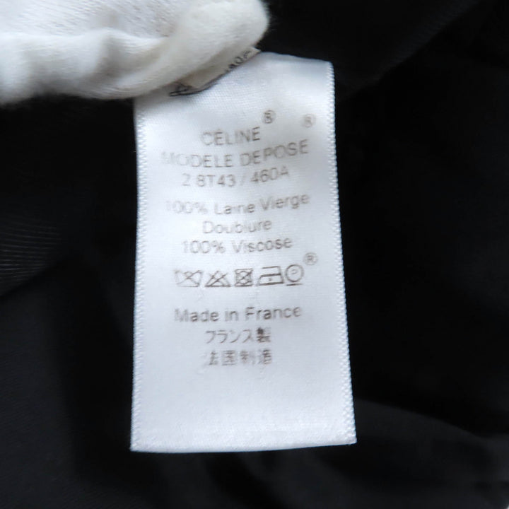 Excellent CELINE front open crombie coat black wool Women 34 2 8T43 460A