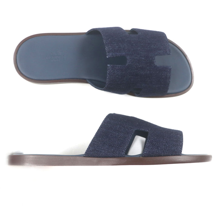 Pristine HERMES Sandals Izmir H logo slide Indigo navy denim mens 43