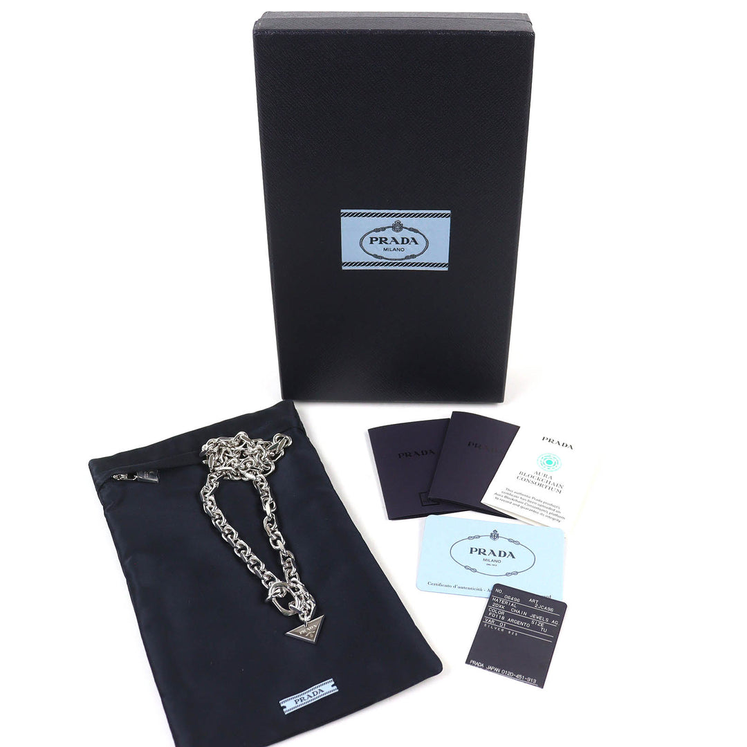 Great PRADA Silver ChainNecklace Triangle logo current products 925 2JCA96