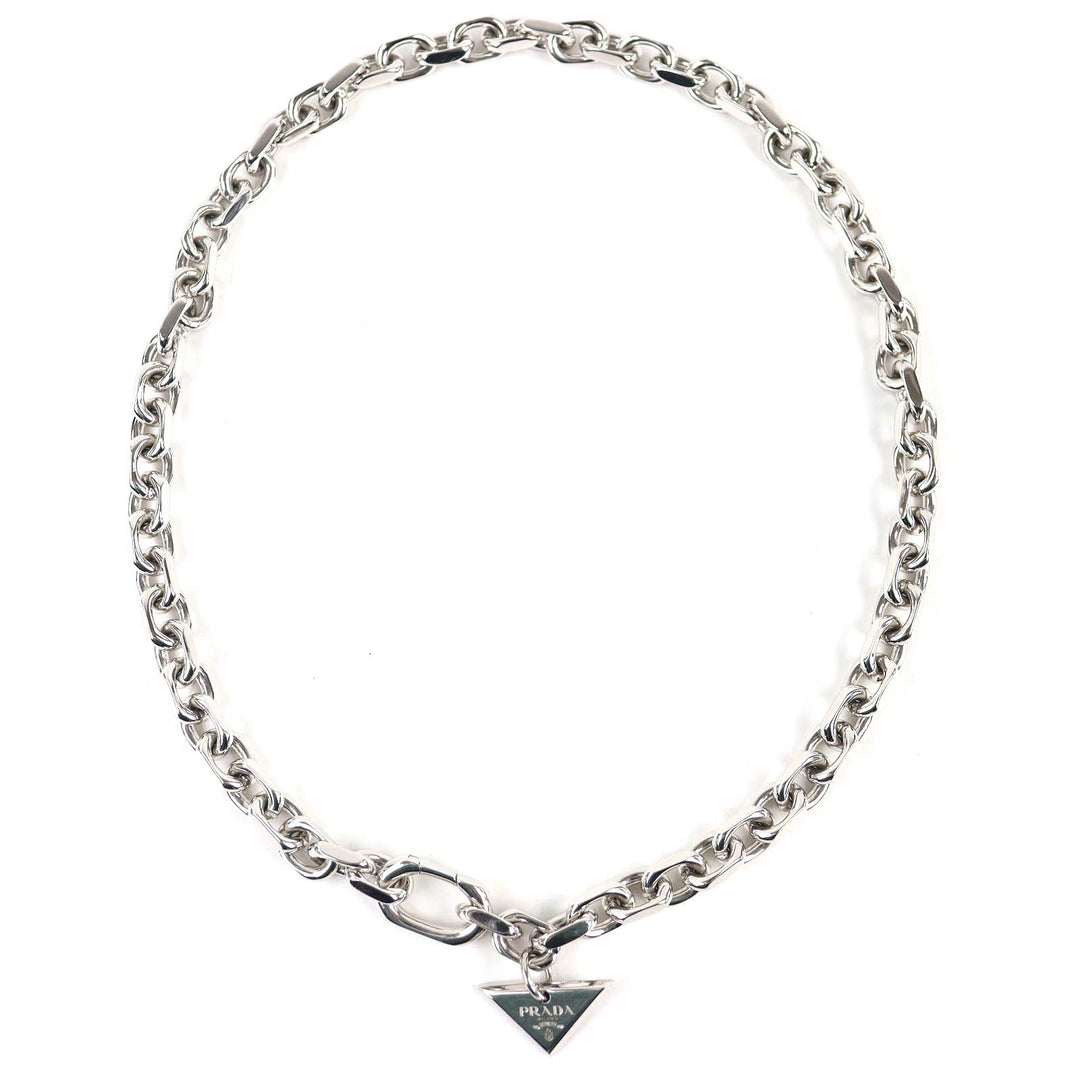 Great PRADA Silver ChainNecklace Triangle logo current products 925 2JCA96