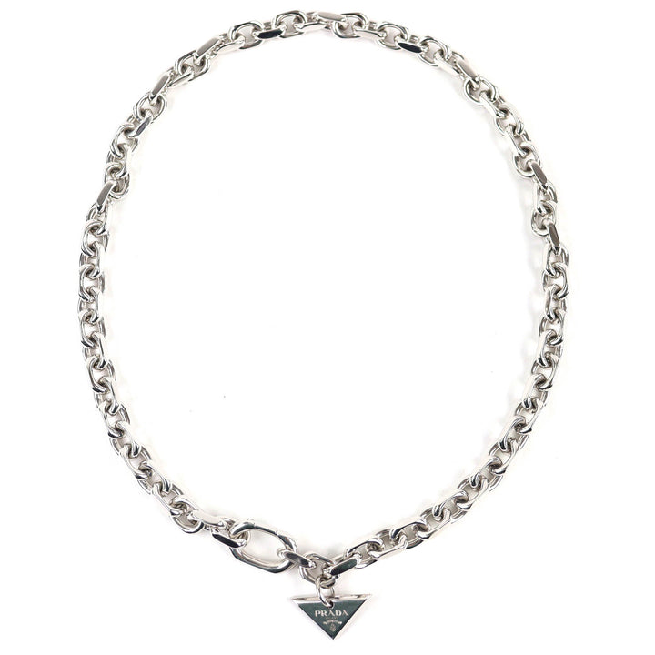 Great PRADA Silver ChainNecklace Triangle logo current products 925 2JCA96