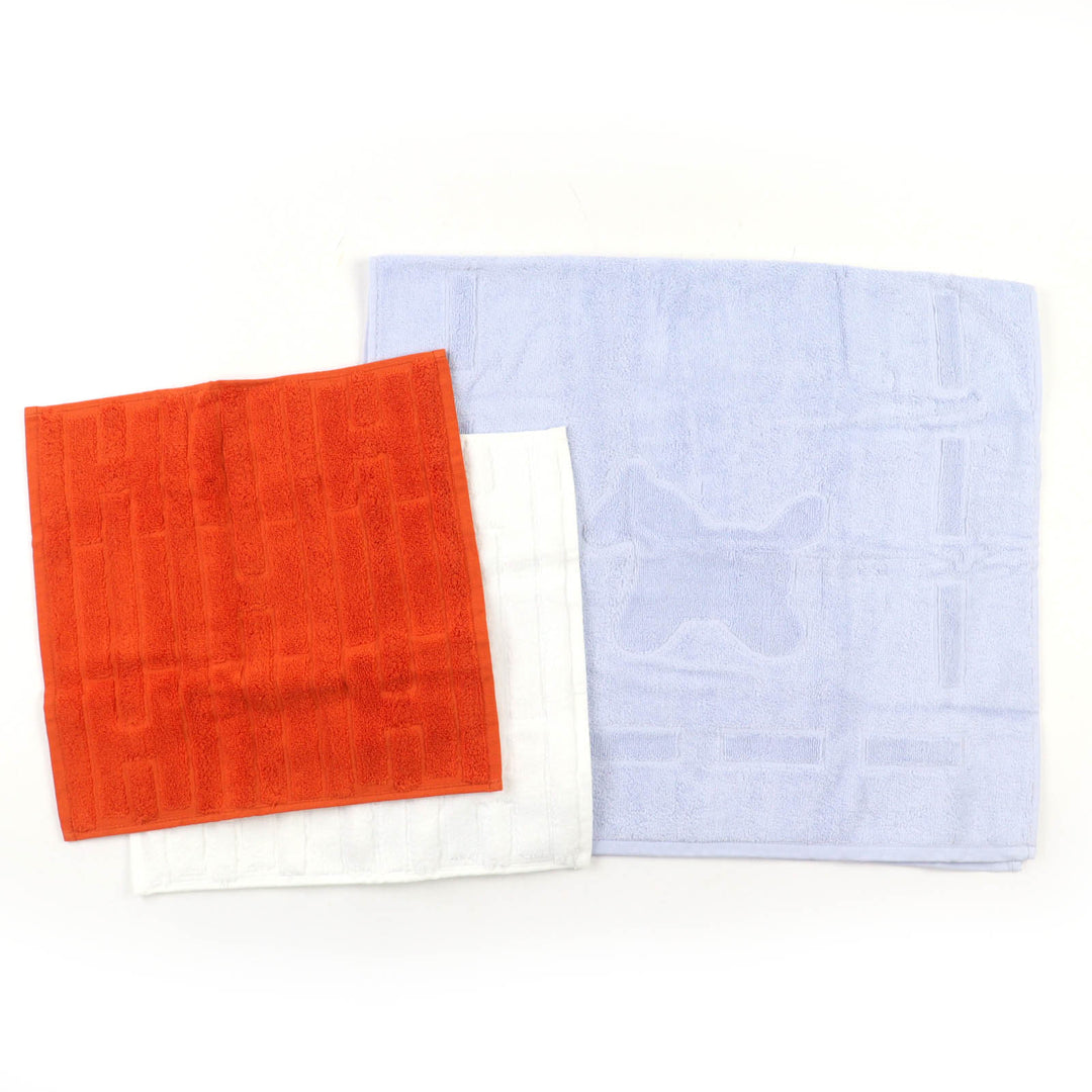 新品 HERMES カレ タオル 階段 3枚セット オレンジ フー/ホワイト/ブルー