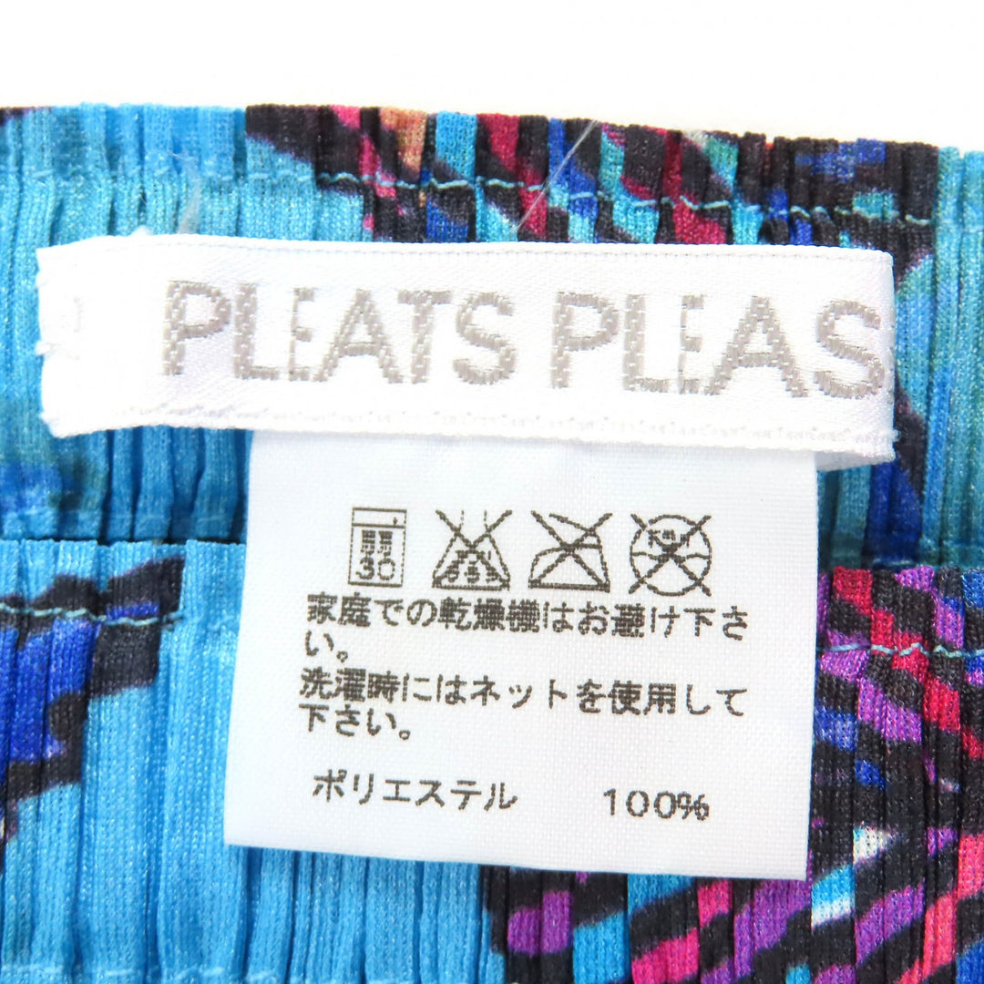 Excellent PLEATS PLEASE Butterfly and Leaf Print Wrap Skirt blue 4 PP81-JG655