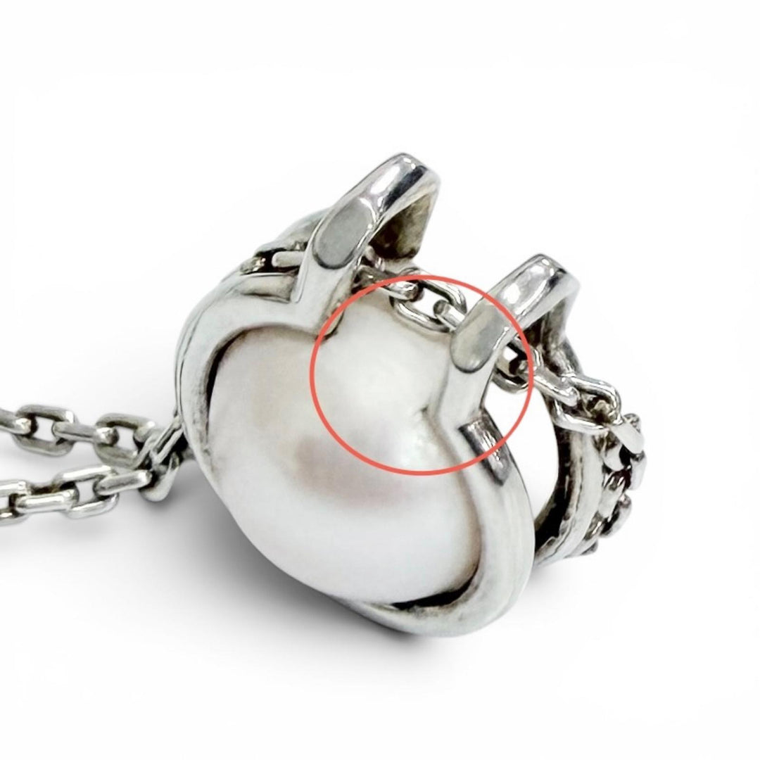 Great TIFFANY&Co. Necklace Freshwater Pearl Link Pendant Silver 925 Women
