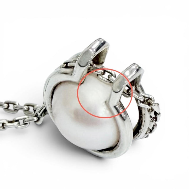 Great TIFFANY&Co. Necklace Freshwater Pearl Link Pendant Silver 925 Women