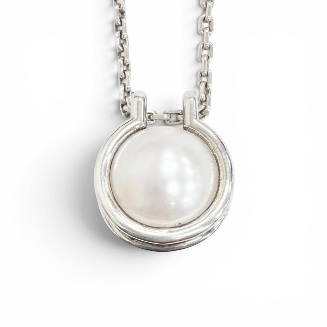 Great TIFFANY&Co. Necklace Freshwater Pearl Link Pendant Silver 925 Women