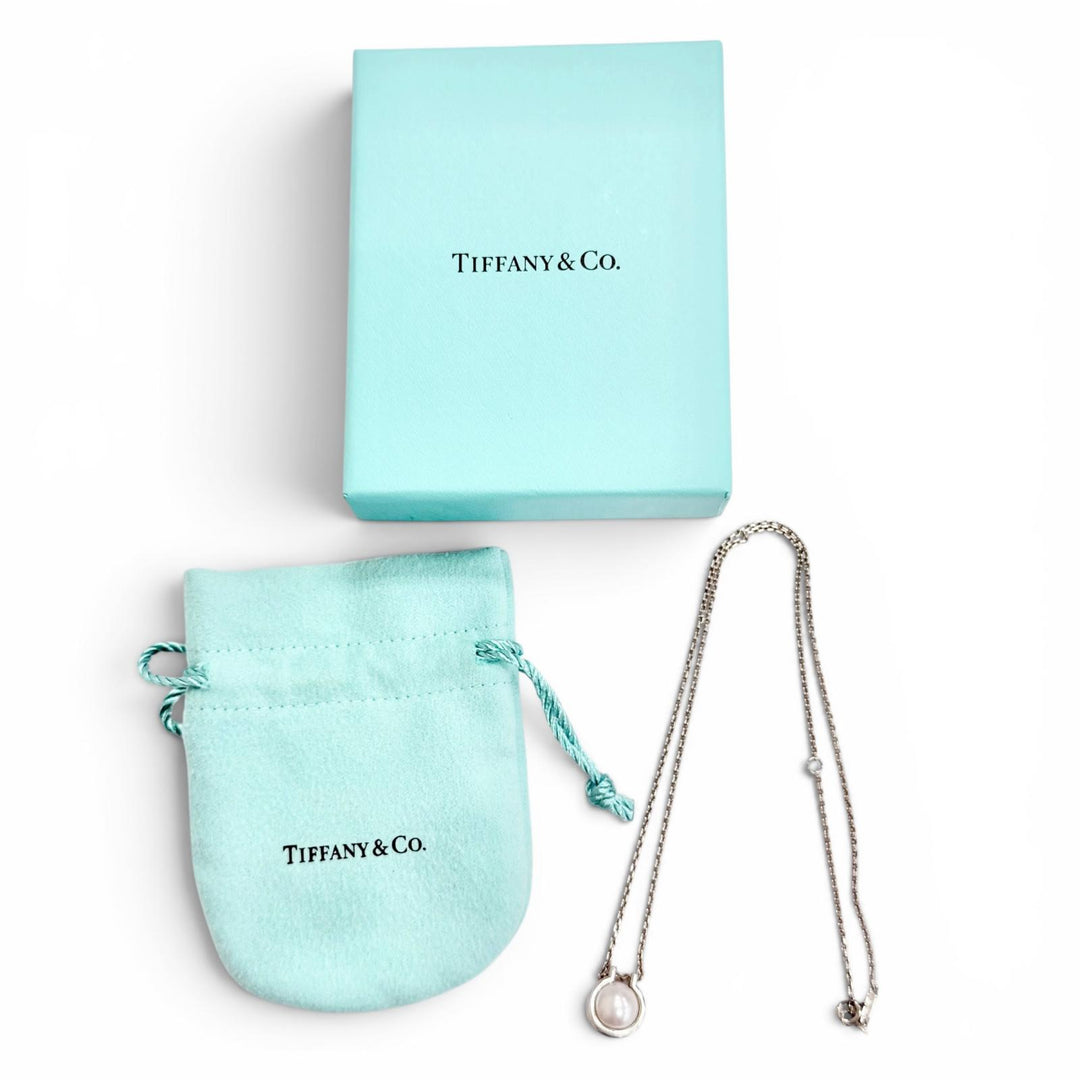 Great TIFFANY&Co. Necklace Freshwater Pearl Link Pendant Silver 925 Women