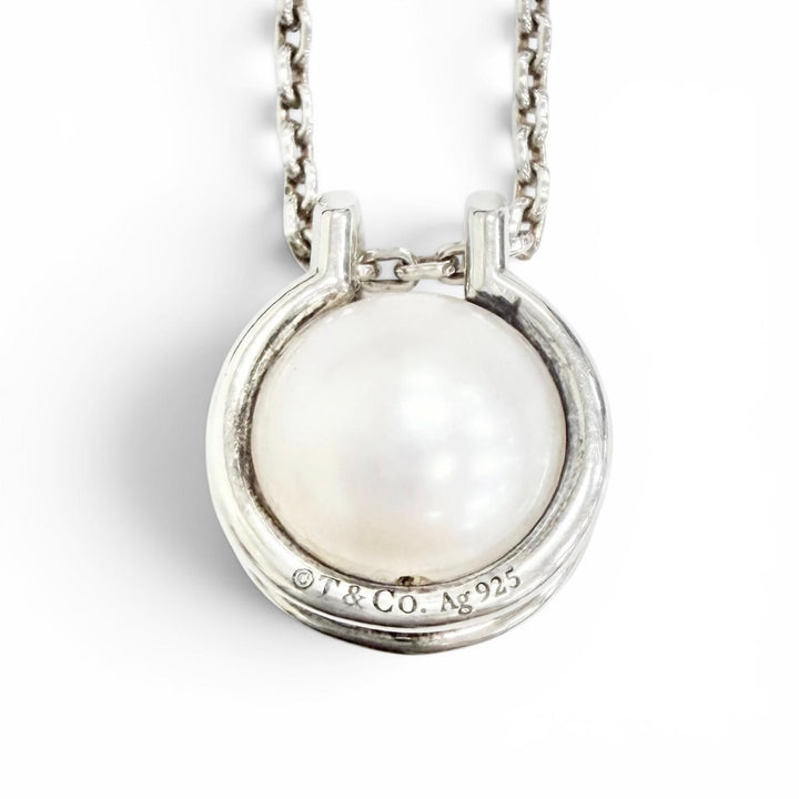 Great TIFFANY&Co. Necklace Freshwater Pearl Link Pendant Silver 925 Women