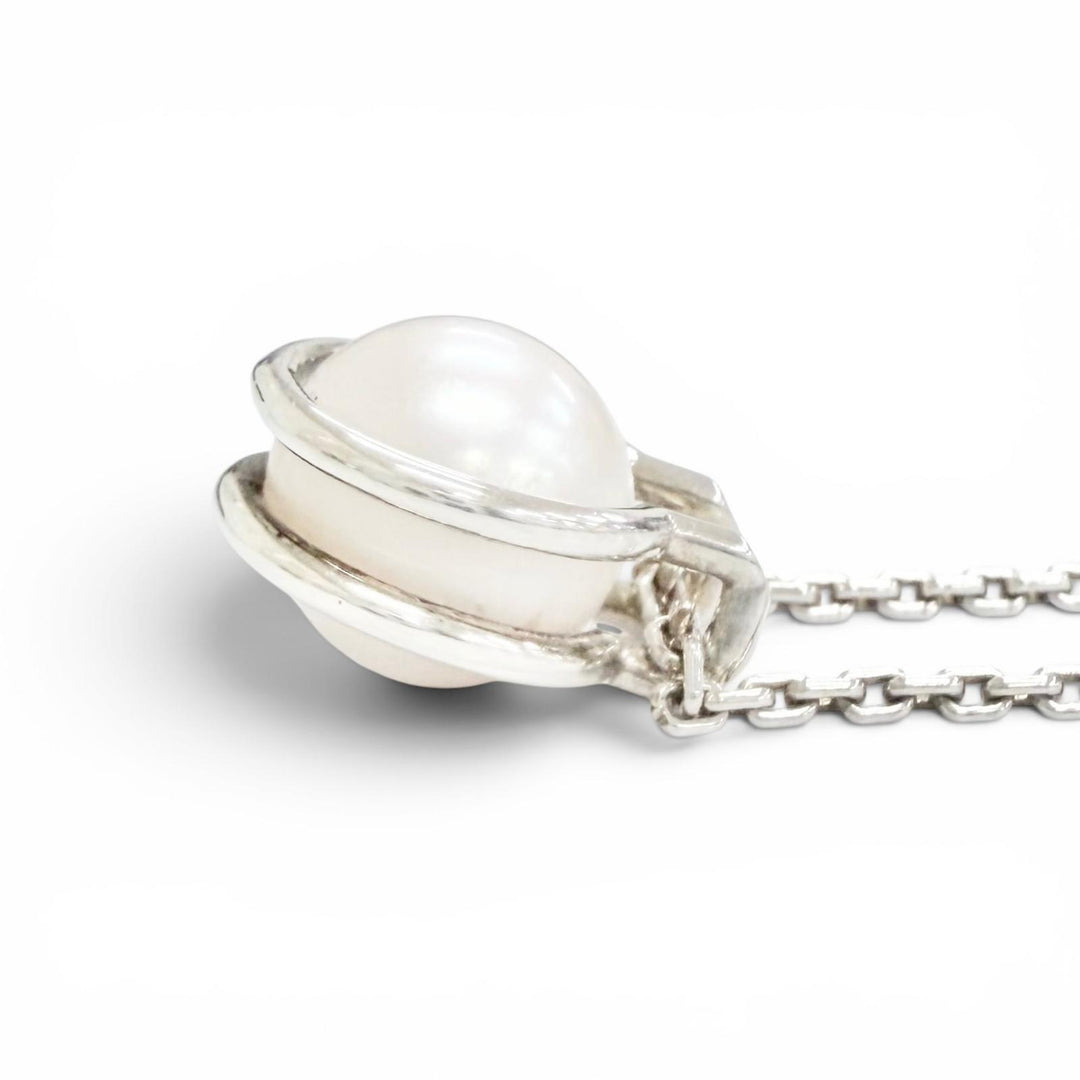 Great TIFFANY&Co. Necklace Freshwater Pearl Link Pendant Silver 925 Women