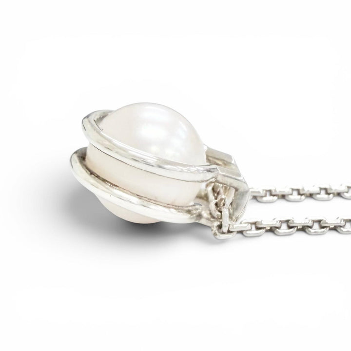 Great TIFFANY&Co. Necklace Freshwater Pearl Link Pendant Silver 925 Women