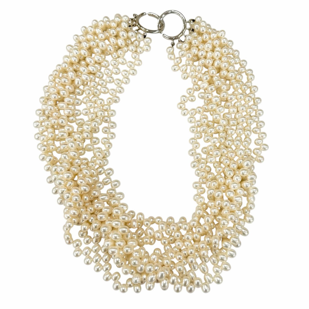 Great TIFFANY&Co. Necklace Torsade 8 Row Ivory Pearl Women