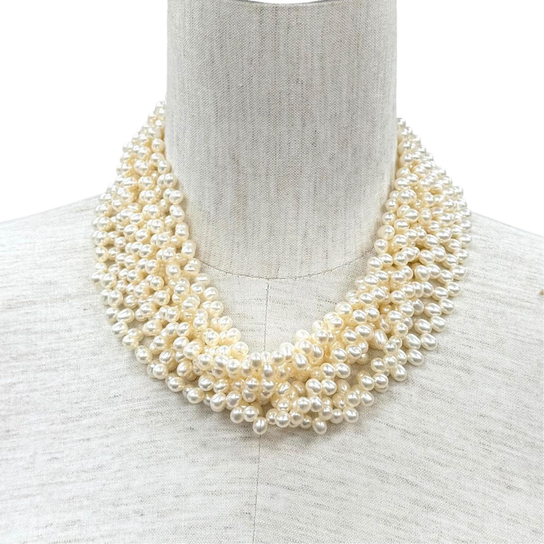 Great TIFFANY&Co. Necklace Torsade 8 Row Ivory Pearl Women