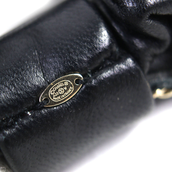 Great CHANEL hair accessory COCO Mark Chain Leather Scrunchie HairClip black Women A22