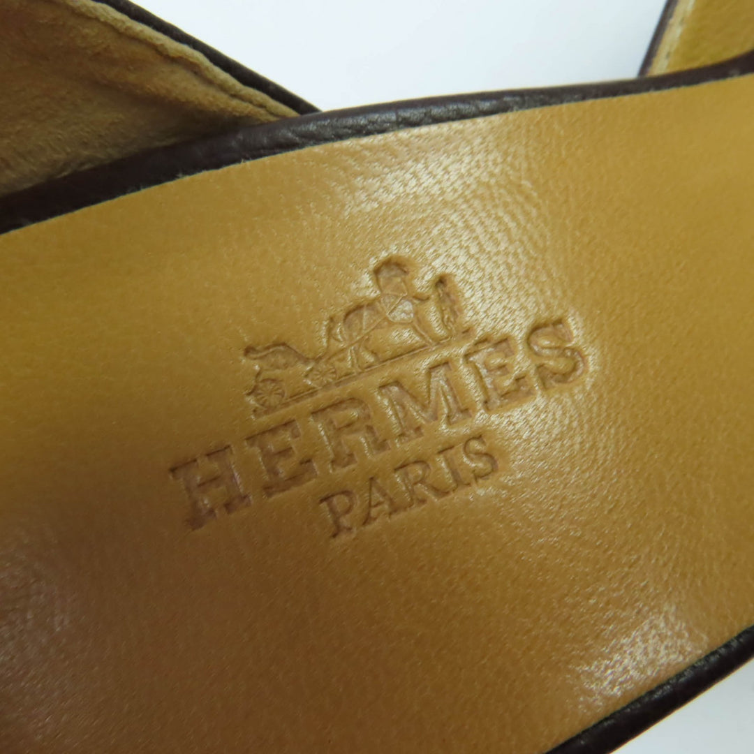 新品 HERMES パンプス ステッチ バックルデザイン レザー ブラウンレザー レディース 36.5