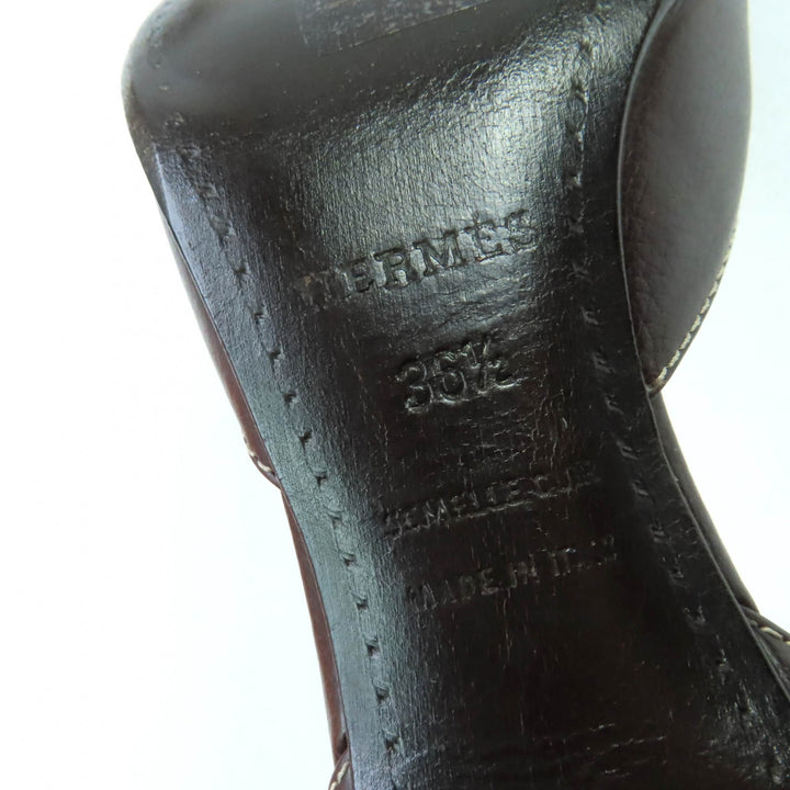新品 HERMES パンプス ステッチ バックルデザイン レザー ブラウンレザー レディース 36.5