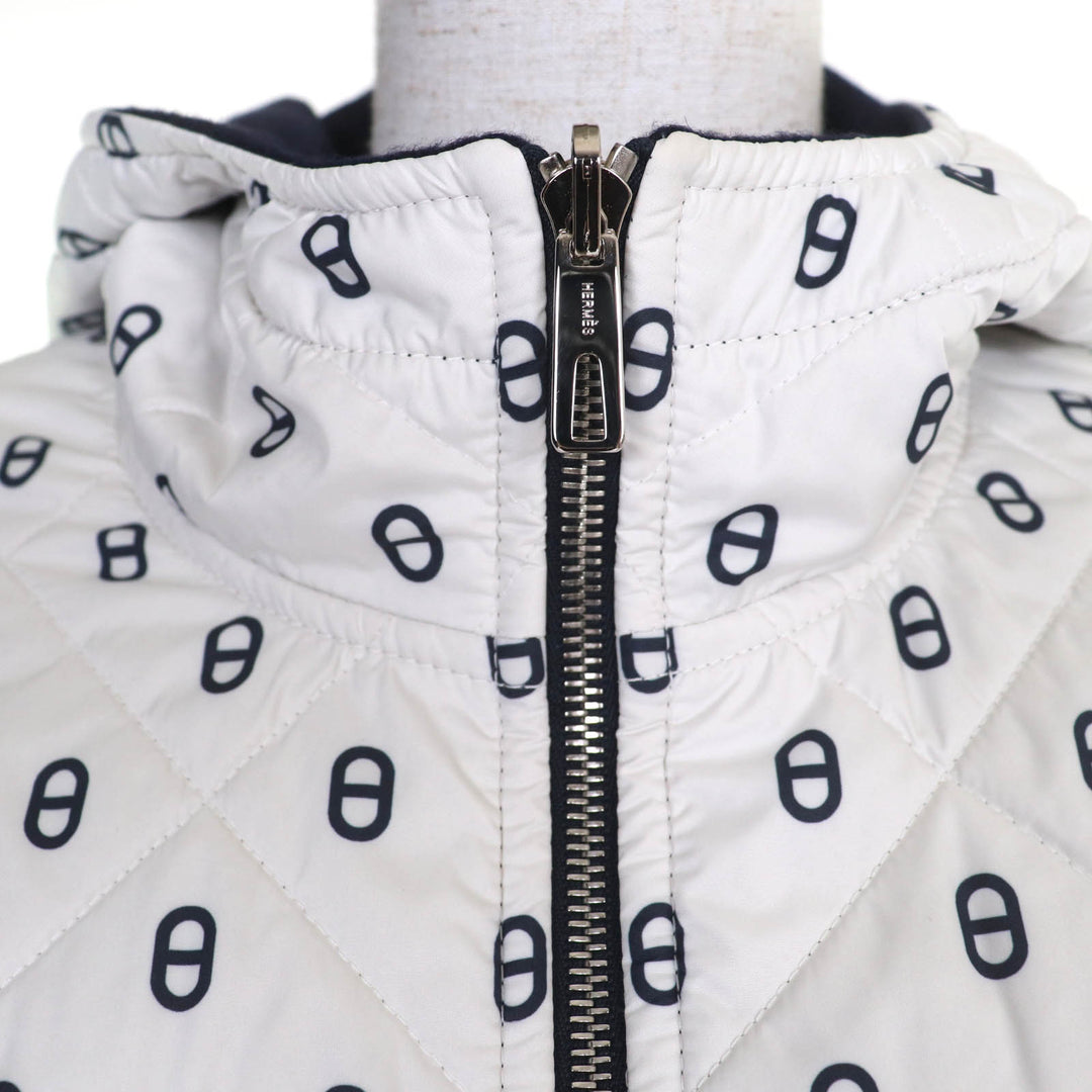 Great HERMES Jacket Chaine d'Ancre padded reversible Navy white cashmere 34 3E0123DA