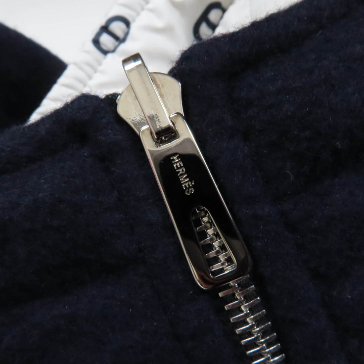 Great HERMES Jacket Chaine d'Ancre padded reversible Navy white cashmere 34 3E0123DA