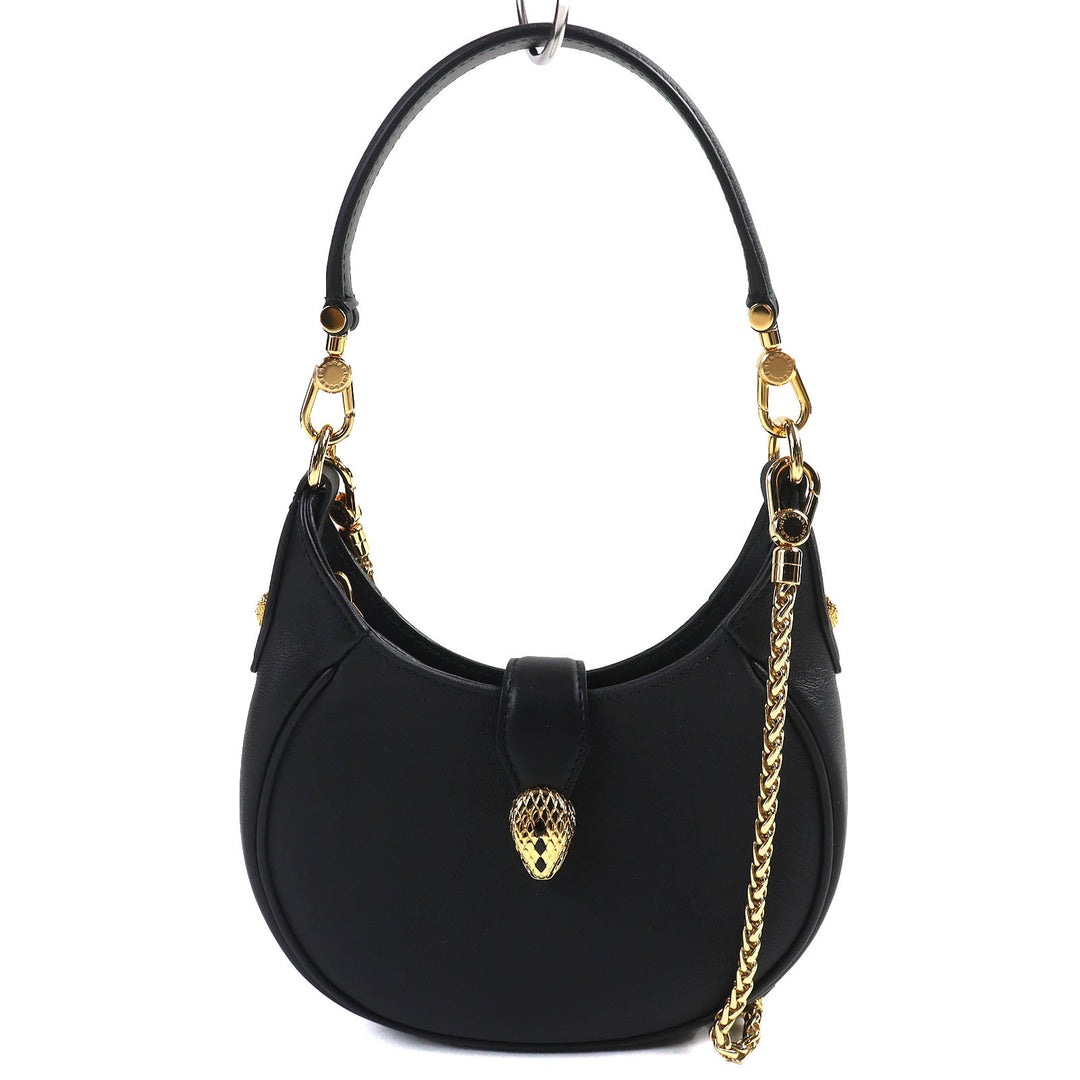 Pristine BVLGARI Shoulder Bag Serpenti Ellipse Small black leather Women 292051