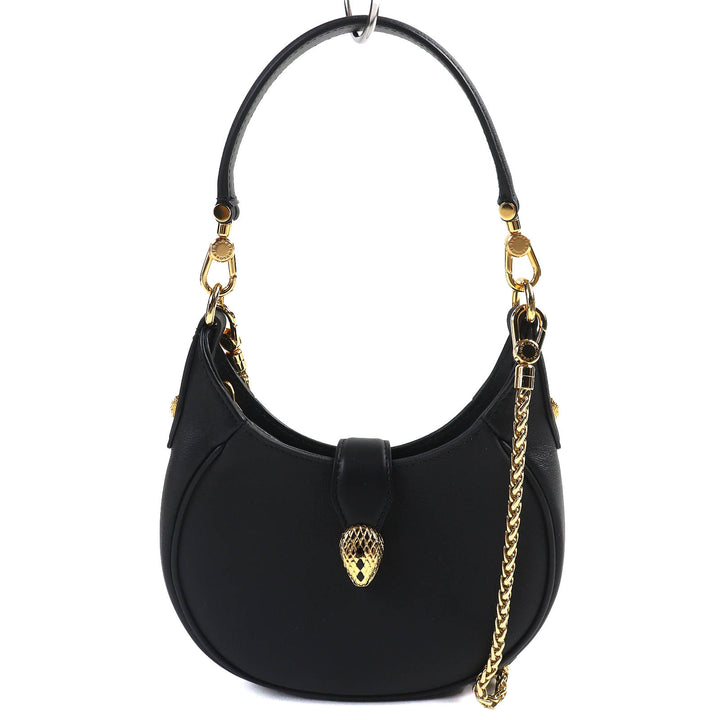 Pristine BVLGARI Shoulder Bag Serpenti Ellipse Small black leather Women 292051