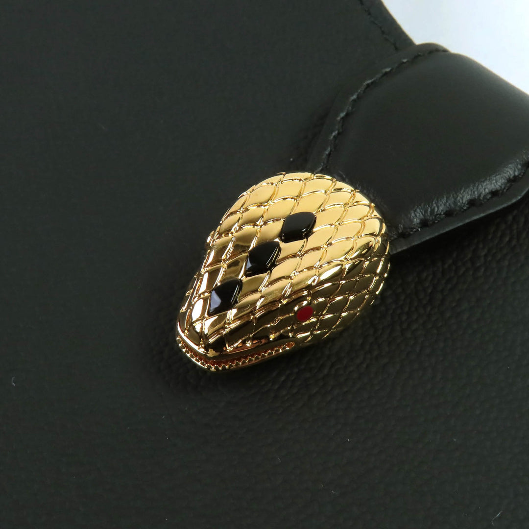 Pristine BVLGARI Shoulder Bag Serpenti Ellipse Small black leather Women 292051
