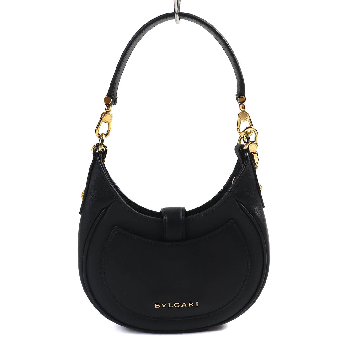 Pristine BVLGARI Shoulder Bag Serpenti Ellipse Small black leather Women 292051
