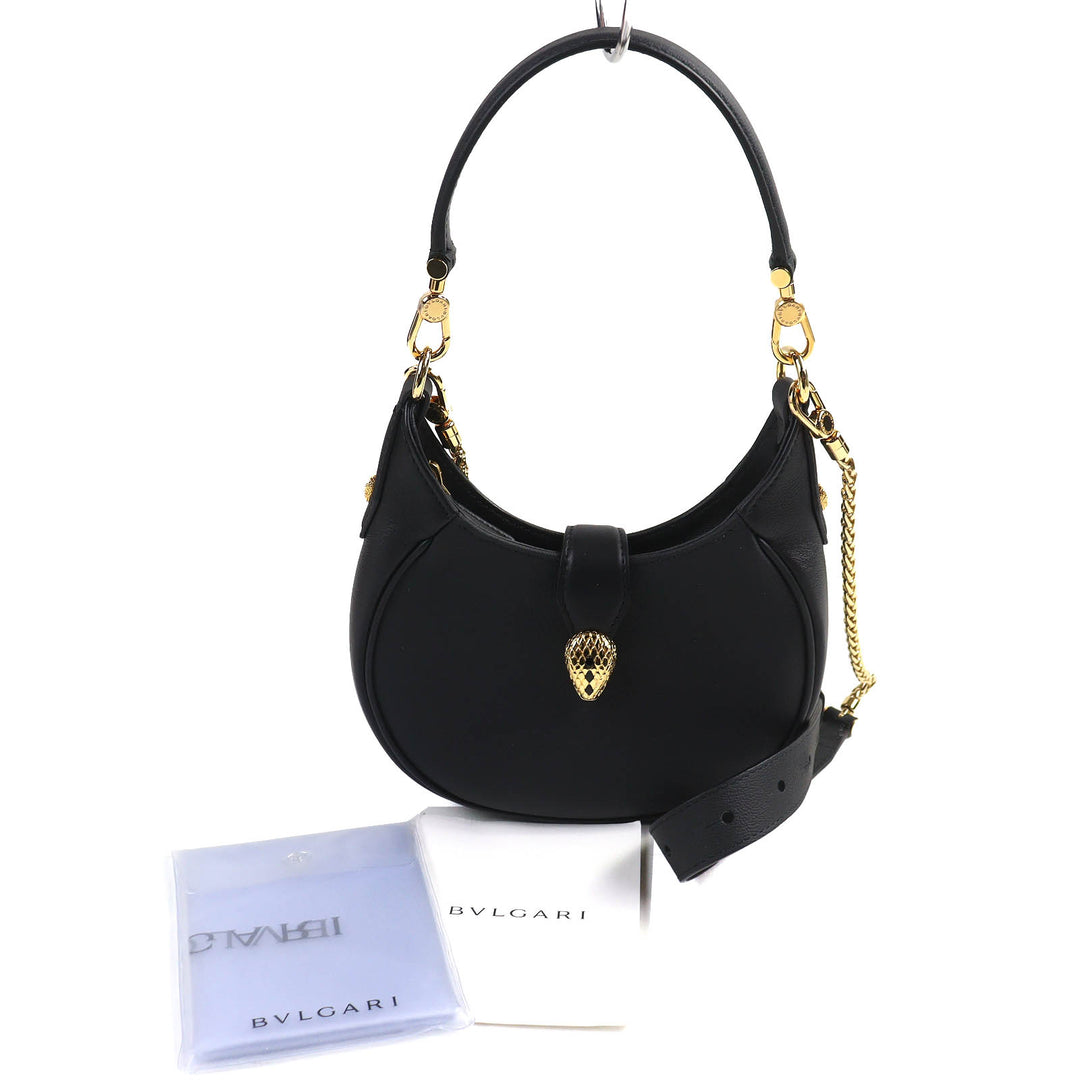 Pristine BVLGARI Shoulder Bag Serpenti Ellipse Small black leather Women 292051