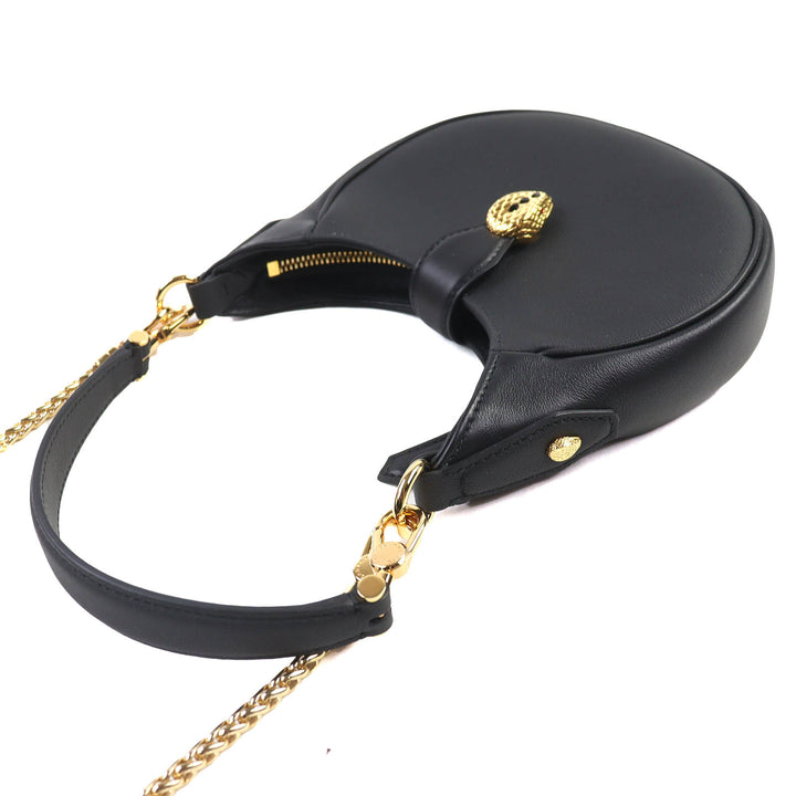 Pristine BVLGARI Shoulder Bag Serpenti Ellipse Small black leather Women 292051