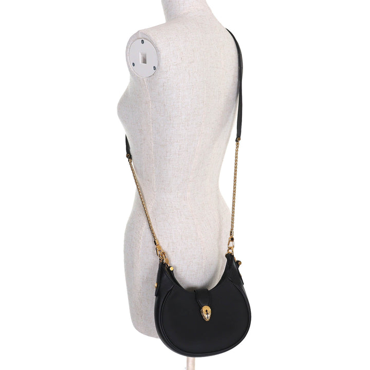 Pristine BVLGARI Shoulder Bag Serpenti Ellipse Small black leather Women 292051