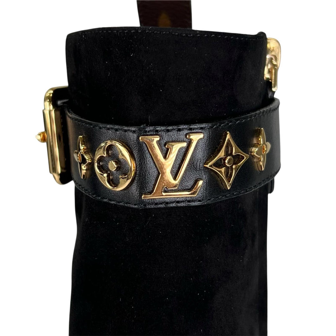 素晴らしい LOUIS VUITTON アンクルブーツ ブラック スエードレザー レディース 35 1A965S