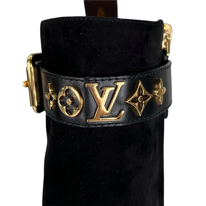 素晴らしい LOUIS VUITTON アンクルブーツ ブラック スエードレザー レディース 35 1A965S