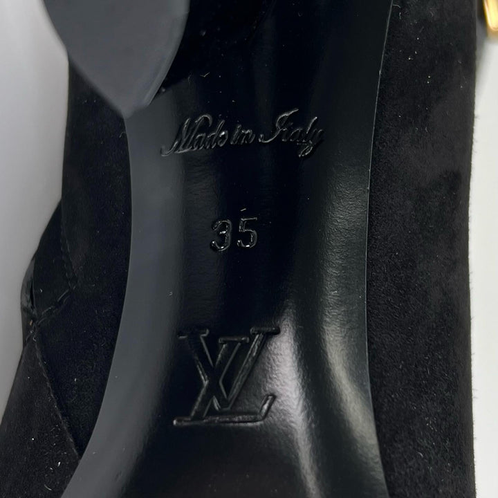 素晴らしい LOUIS VUITTON アンクルブーツ ブラック スエードレザー レディース 35 1A965S