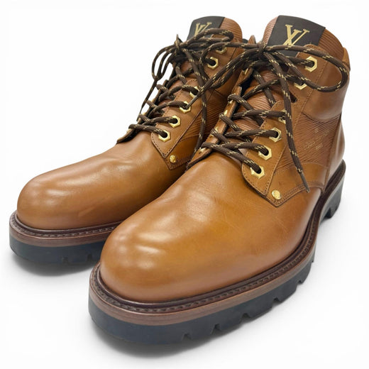 Discounted Great LOUIS VUITTON Ankle boots Oberkung Fu Line Lace-up work boots Brown