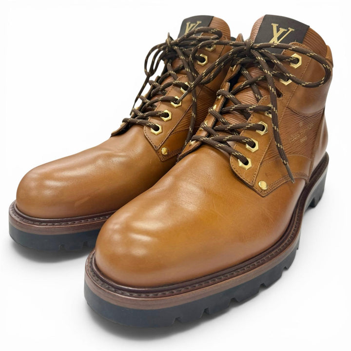 Discounted Great LOUIS VUITTON Ankle boots Oberkung Fu Line Lace-up work boots Brown
