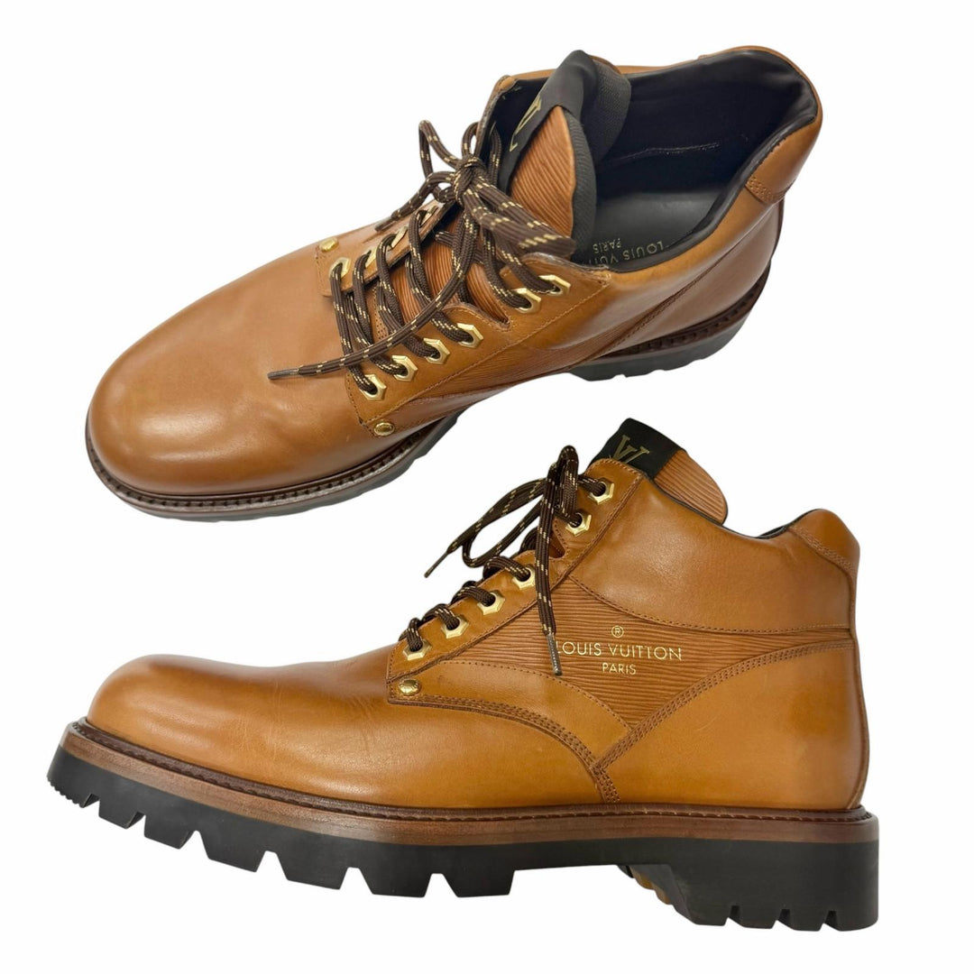Discounted Great LOUIS VUITTON Ankle boots Oberkung Fu Line Lace-up work boots Brown