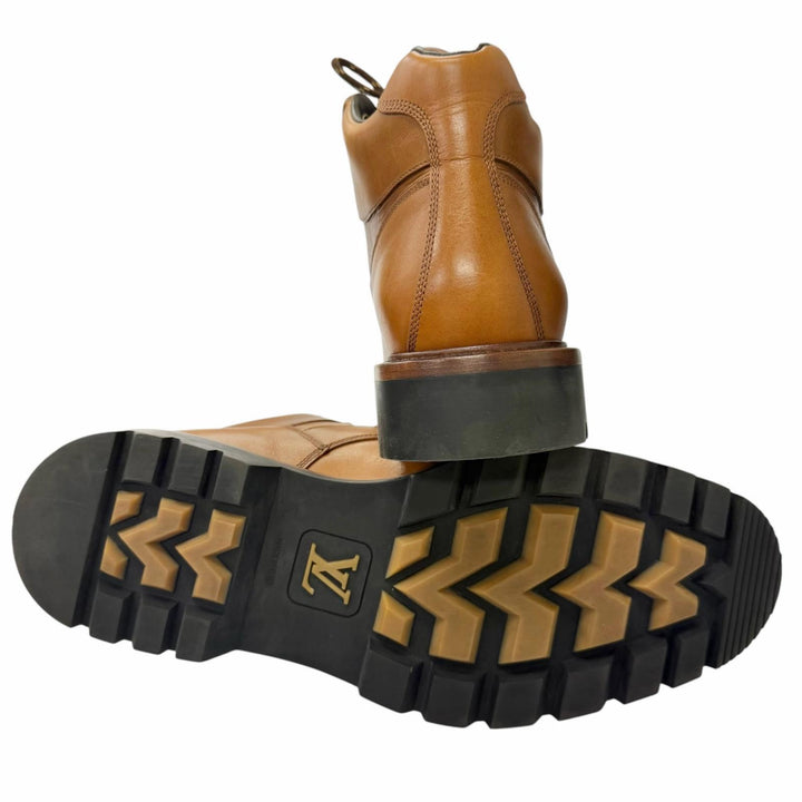 Discounted Great LOUIS VUITTON Ankle boots Oberkung Fu Line Lace-up work boots Brown
