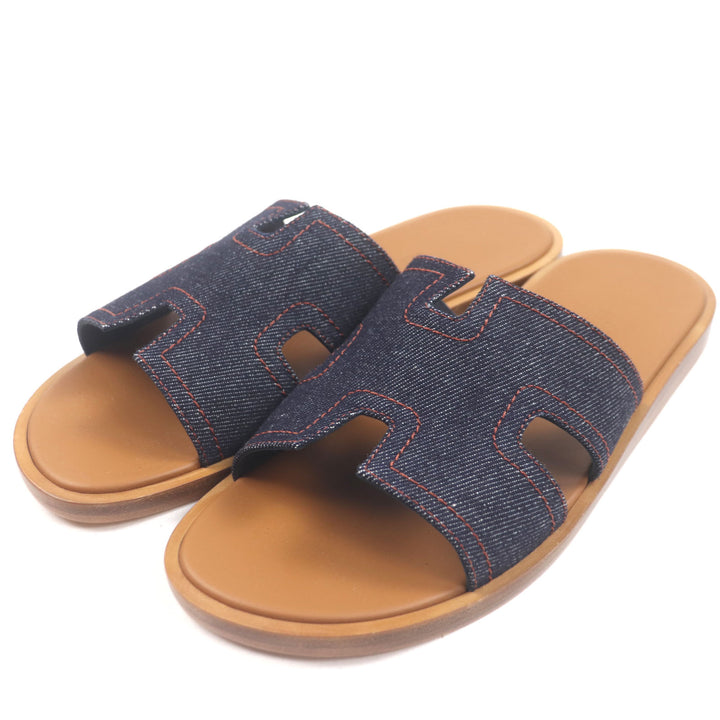 Pristine HERMES Sandals Izmir 2025 Purchase Slides Indigo brown denim mens 40