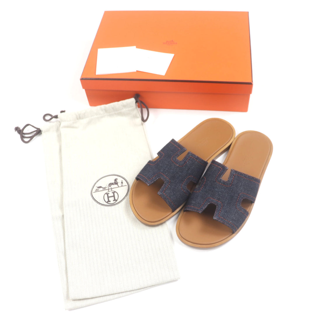Pristine HERMES Sandals Izmir 2025 Purchase Slides Indigo brown denim mens 40