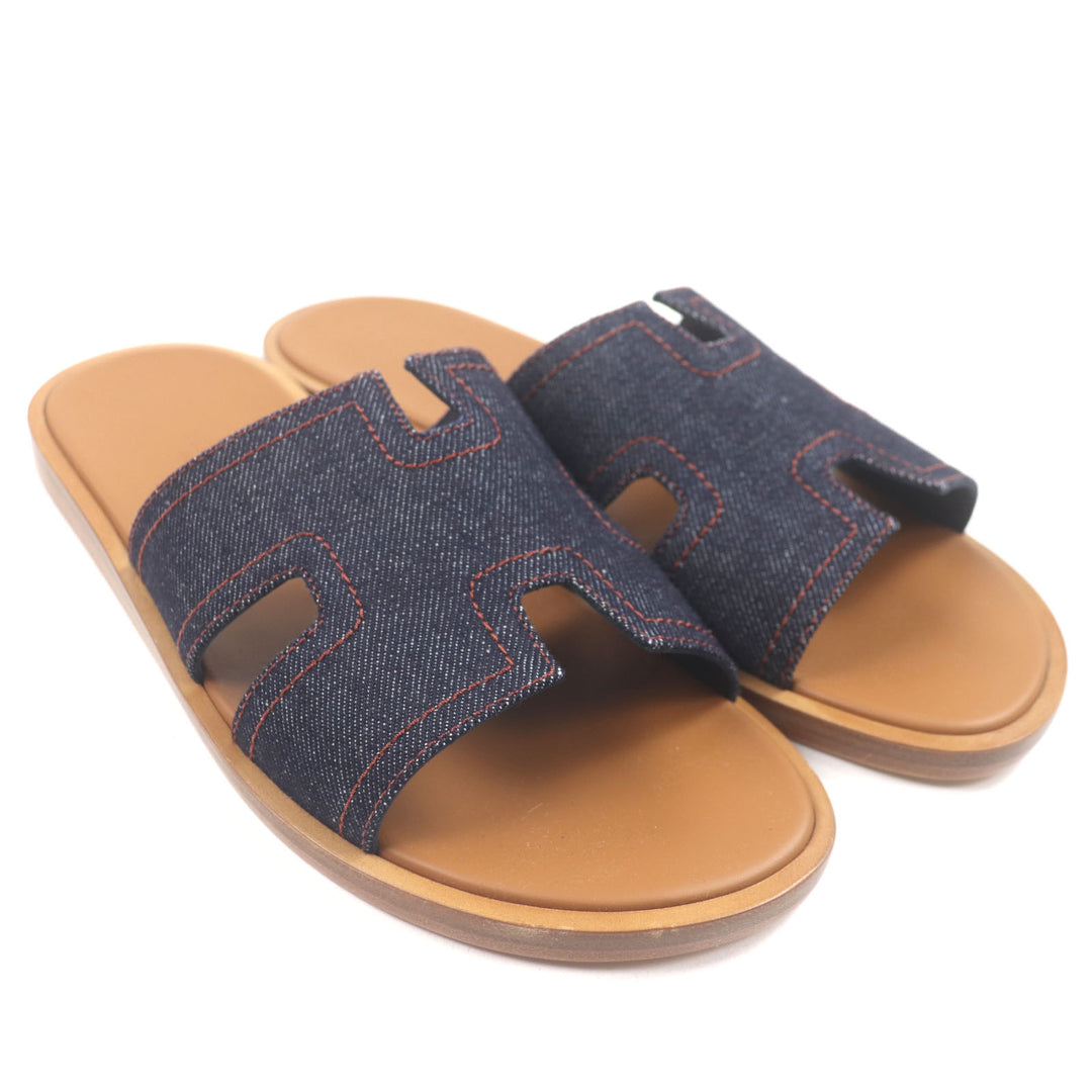 Pristine HERMES Sandals Izmir 2025 Purchase Slides Indigo brown denim mens 40