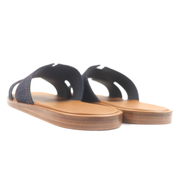Pristine HERMES Sandals Izmir 2025 Purchase Slides Indigo brown denim mens 40