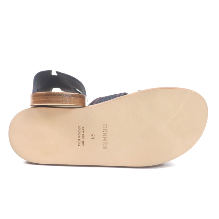 Pristine HERMES Sandals Izmir 2025 Purchase Slides Indigo brown denim mens 40