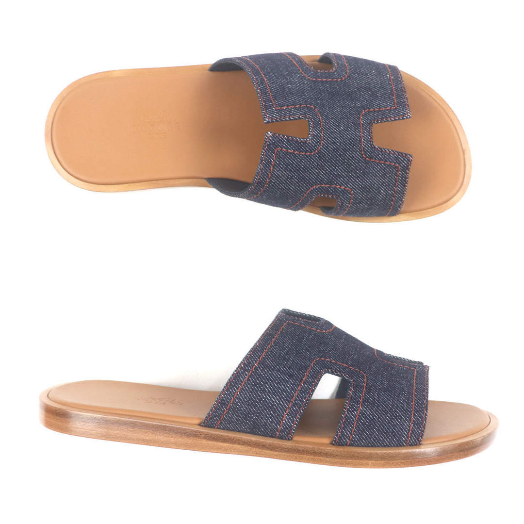 Pristine HERMES Sandals Izmir 2025 Purchase Slides Indigo brown denim mens 40
