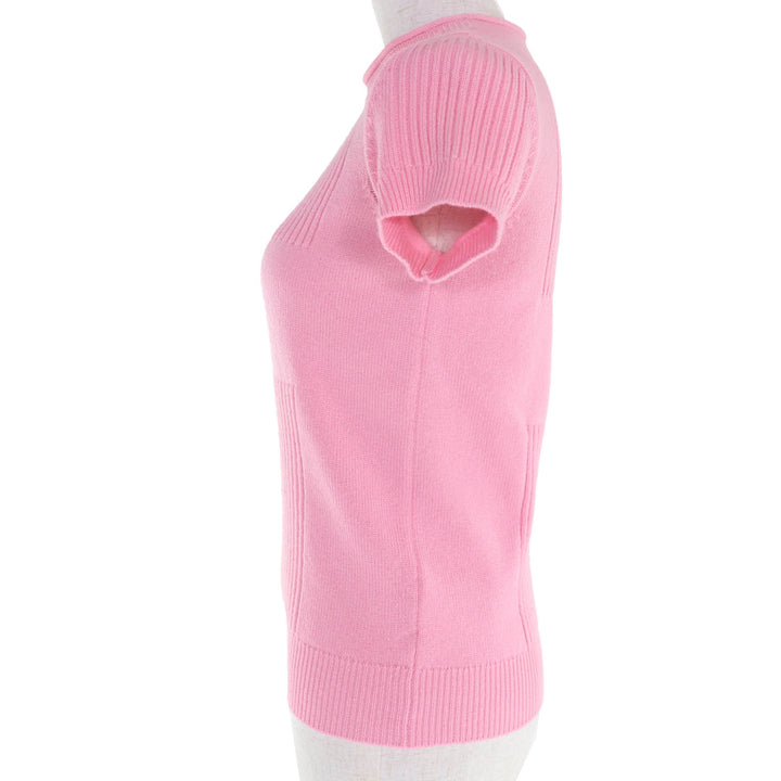 Great HERMES Short sleeve knit H logo design short sleeve knit pink cashmere 34