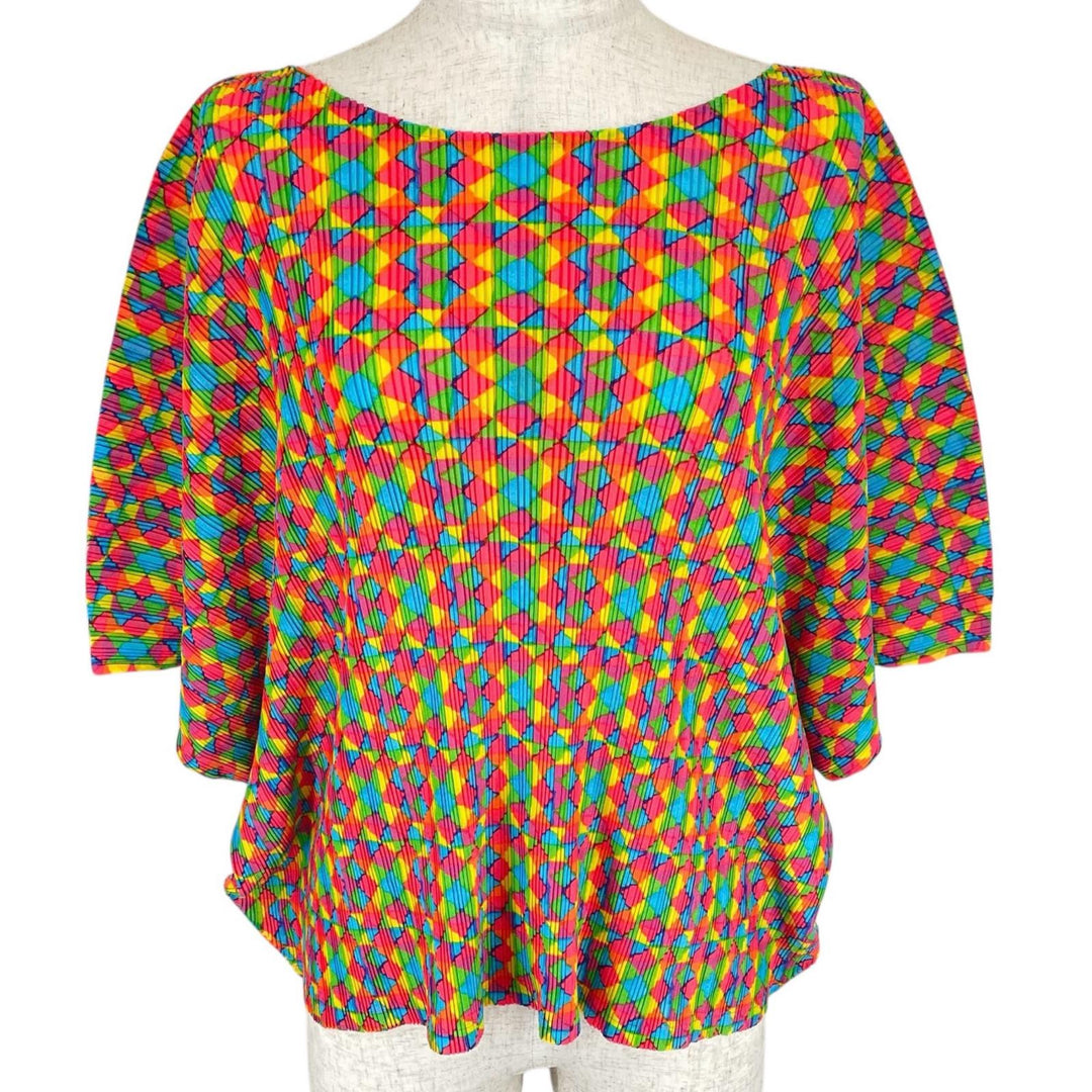 PLEATS PLEASE T-shirt Kimono sleeve all-over pattern multicolor 3 PP23-FK383