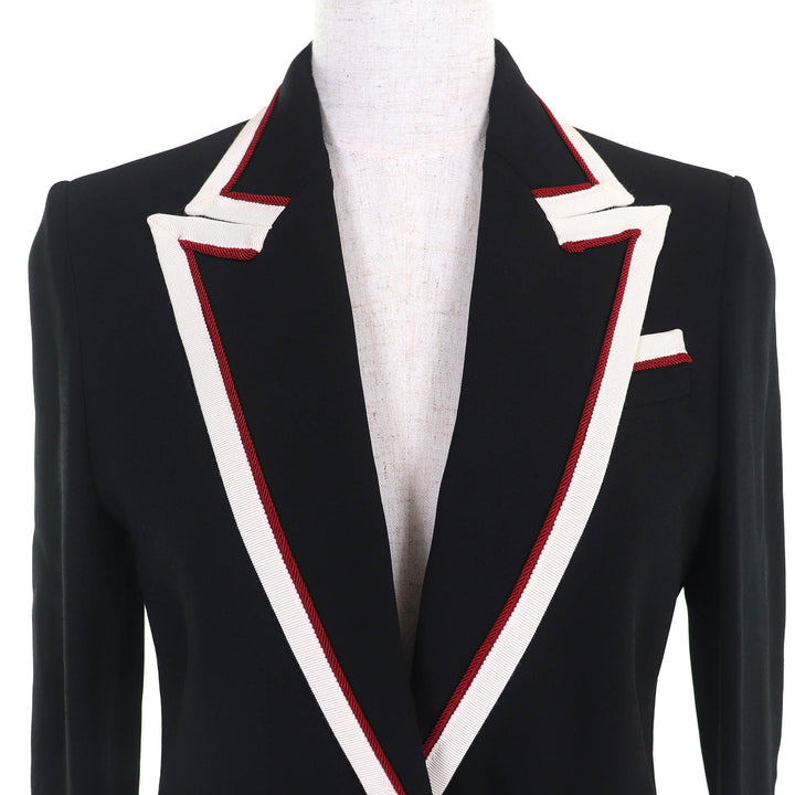 Great GUCCI tailored jacket Lining Chain Belt Pattern 100% Silk Peaked lapel 38