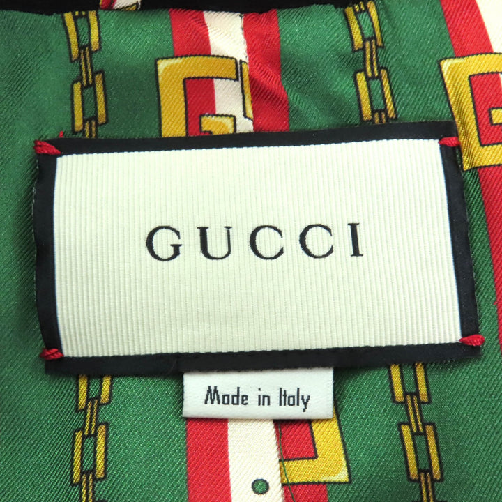 Great GUCCI tailored jacket Lining Chain Belt Pattern 100% Silk Peaked lapel 38