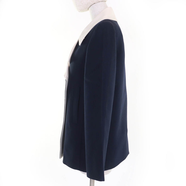 Excellent LOUIS VUITTON Jacket Silk blend LV logo gold button double-breasted Navy wool 36