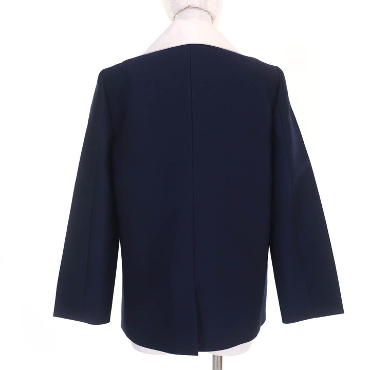 Excellent LOUIS VUITTON Jacket Silk blend LV logo gold button double-breasted Navy wool 36