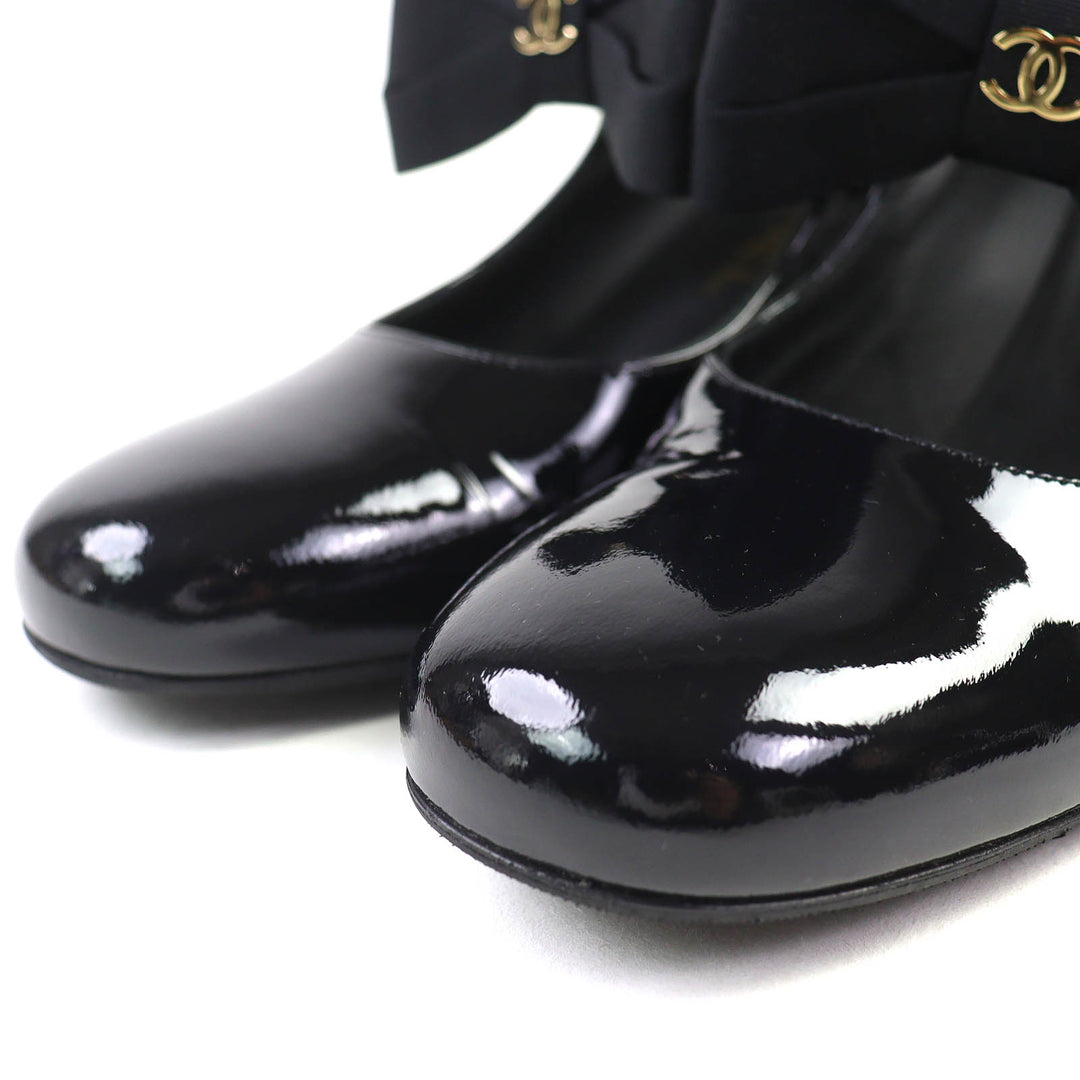 Excellent CHANEL pumps Merry Jane COCO Mark black Patent leather 36.5 G45356