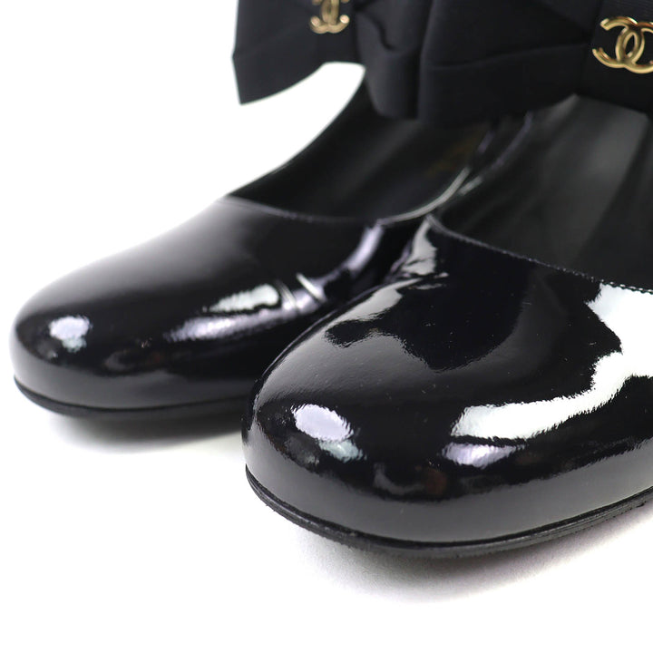 Excellent CHANEL pumps Merry Jane COCO Mark black Patent leather 36.5 G45356