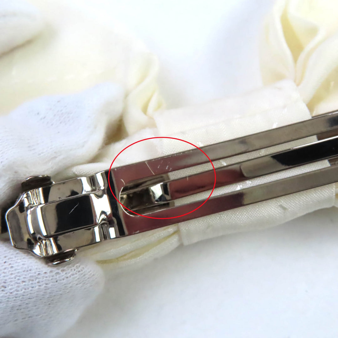 Great CHANEL hair accessory Ribbon barrette white silk Women 25C AAA730